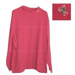 Merry & Bright Mock Turtleneck Tee Wmn's 3X Red Long Sleeve Jersey Knit Holiday